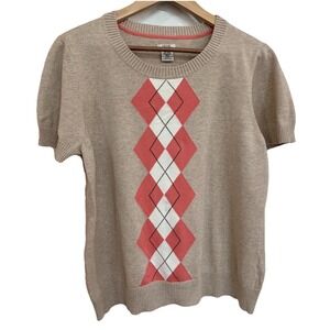 Izod Women's Argyle Sweater Cotton SS Lightweight Golf Preppy Retro